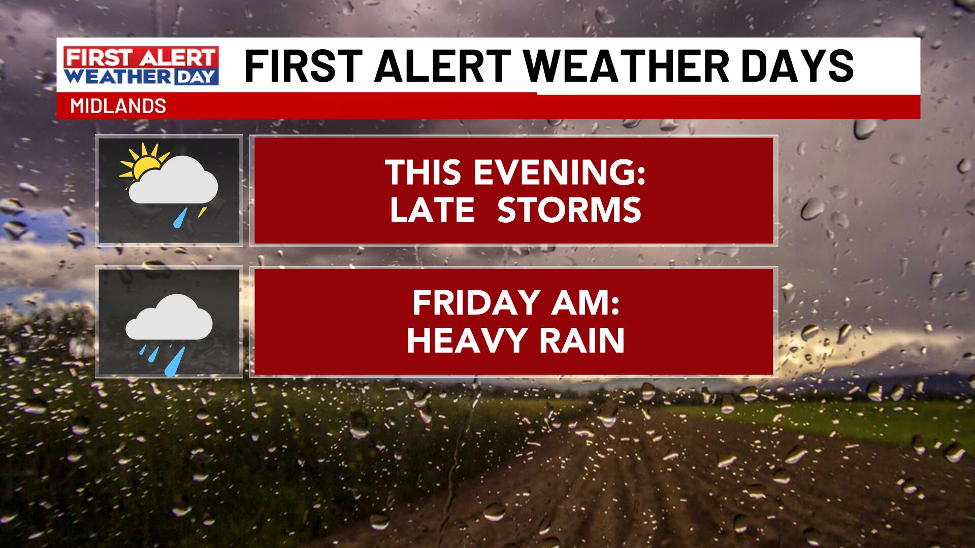 FIRST ALERT WEATHER DAYS: Storms this evening, then heavier rain Friday morning