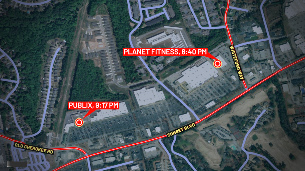 Mapa que muestra el paseo entre Planet Fitness y Publix