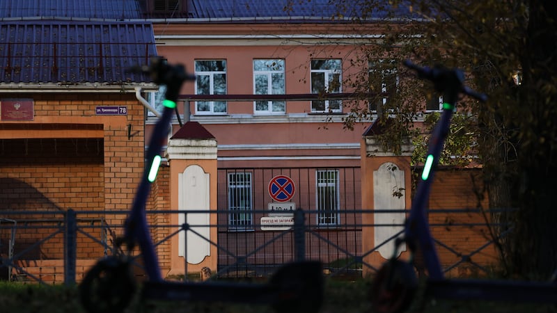 Electric scooters are parked next to the building of the Irkutsk Anti-Plague Research...