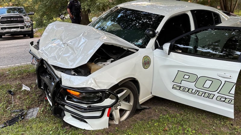 WIS was sent these photos of a Wednesday crash in Columbia involving South Congaree Police...