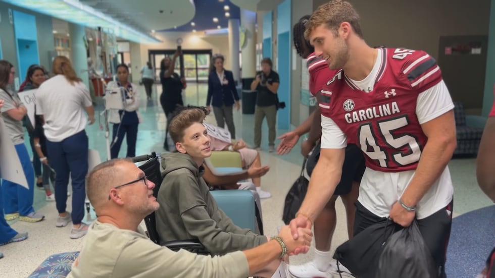 Colin Bryant greets patients at Prisma Health Children’s Hospital-Midlands