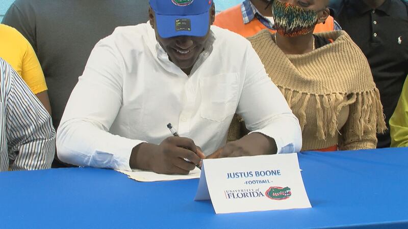 Justus Boone was one of three Sumter Gamecocks to sign letters of intent to play college...