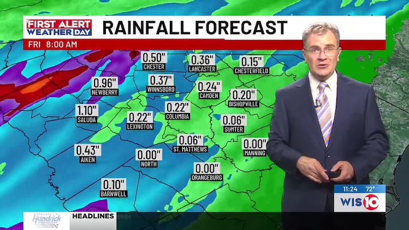Remnants of Tropical Storm Arthur bring showers and storms to the Midlands, with the heaviest...
