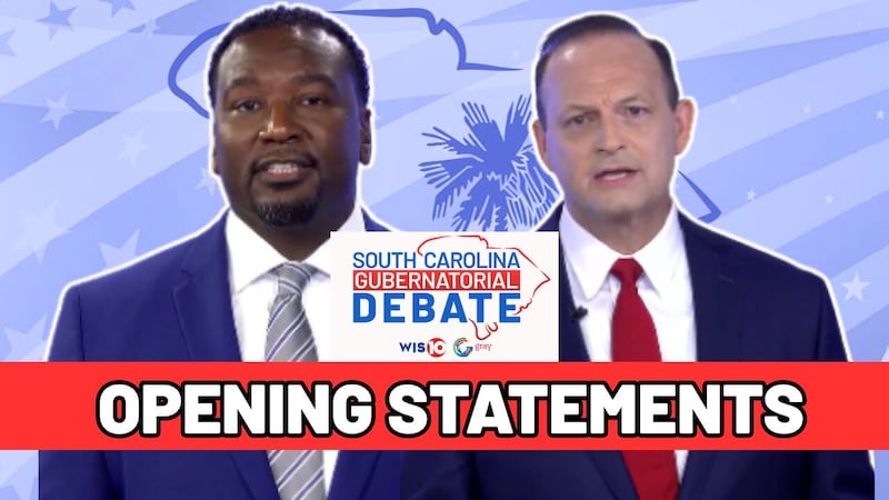 Candidates Jermaine Johnson and Alan Wilson give their opening statements at a debate in the...