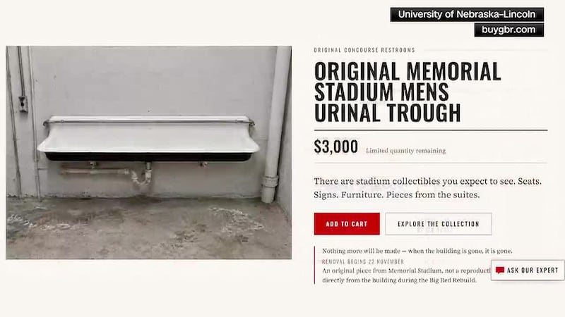The University of Nebraska is selling 103-year-old urinal troughs from Memorial Stadium for...