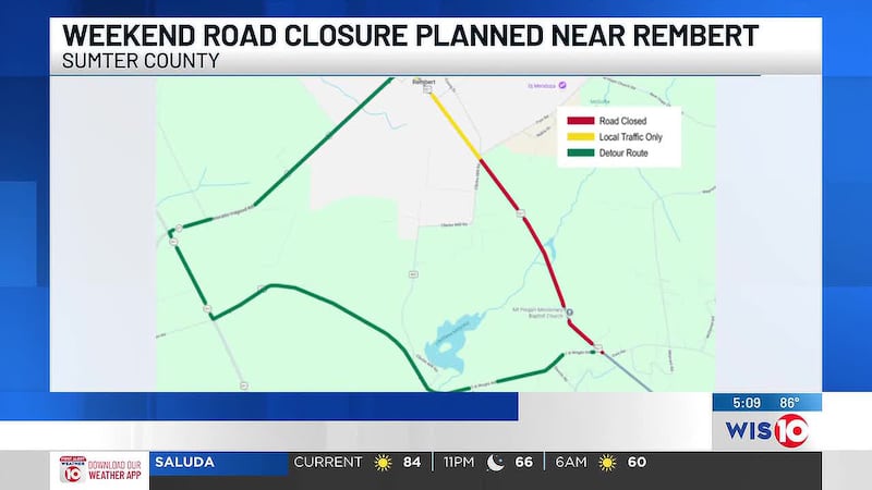 A section of U.S. 521 near Rembert will close overnight Thursday, Oct. 15, through overnight...